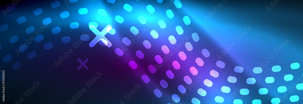 Obraz premium Glowing abstract wave on dark, shiny motion, magic space light. Vector techno abstract background
