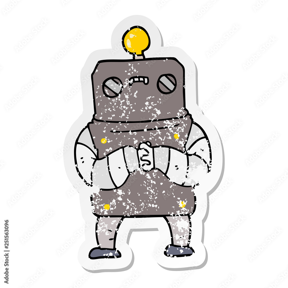 distressed sticker of a cartoon robot distressed sticker of a cartoon robot