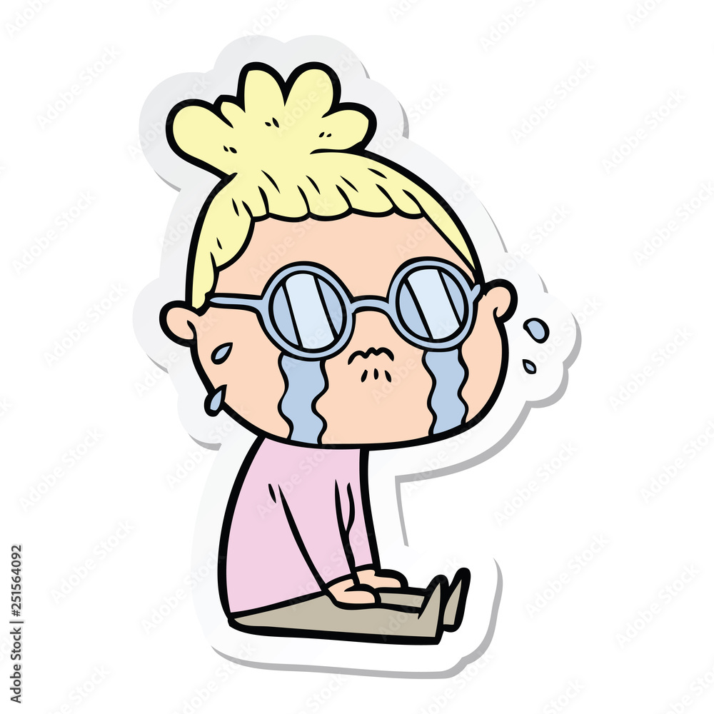sticker of a cartoon crying woman wearing spectacles sticker of a cartoon crying woman wearing spectacles
