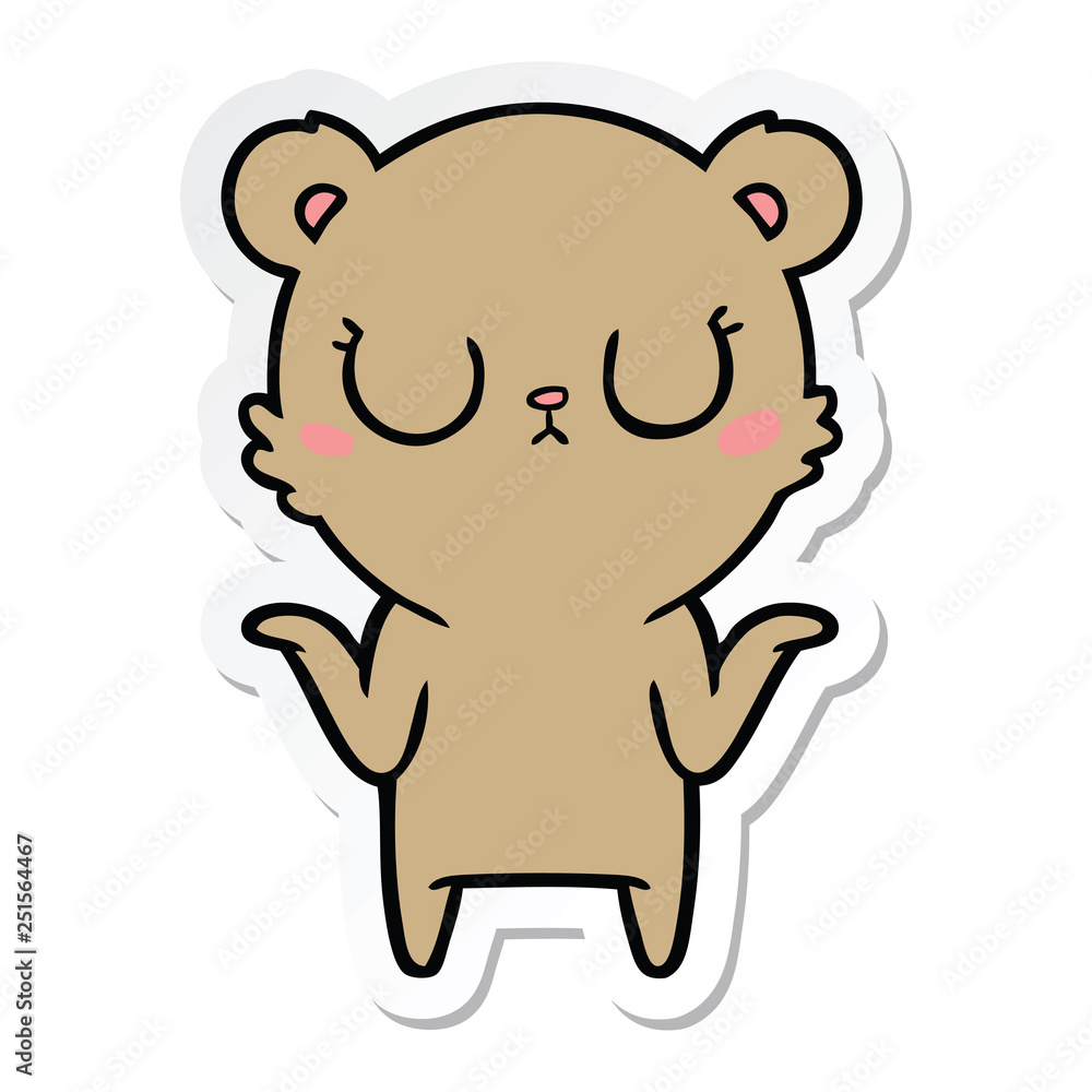 sticker of a peaceful cartoon bear shrugging sticker of a peaceful cartoon bear shrugging