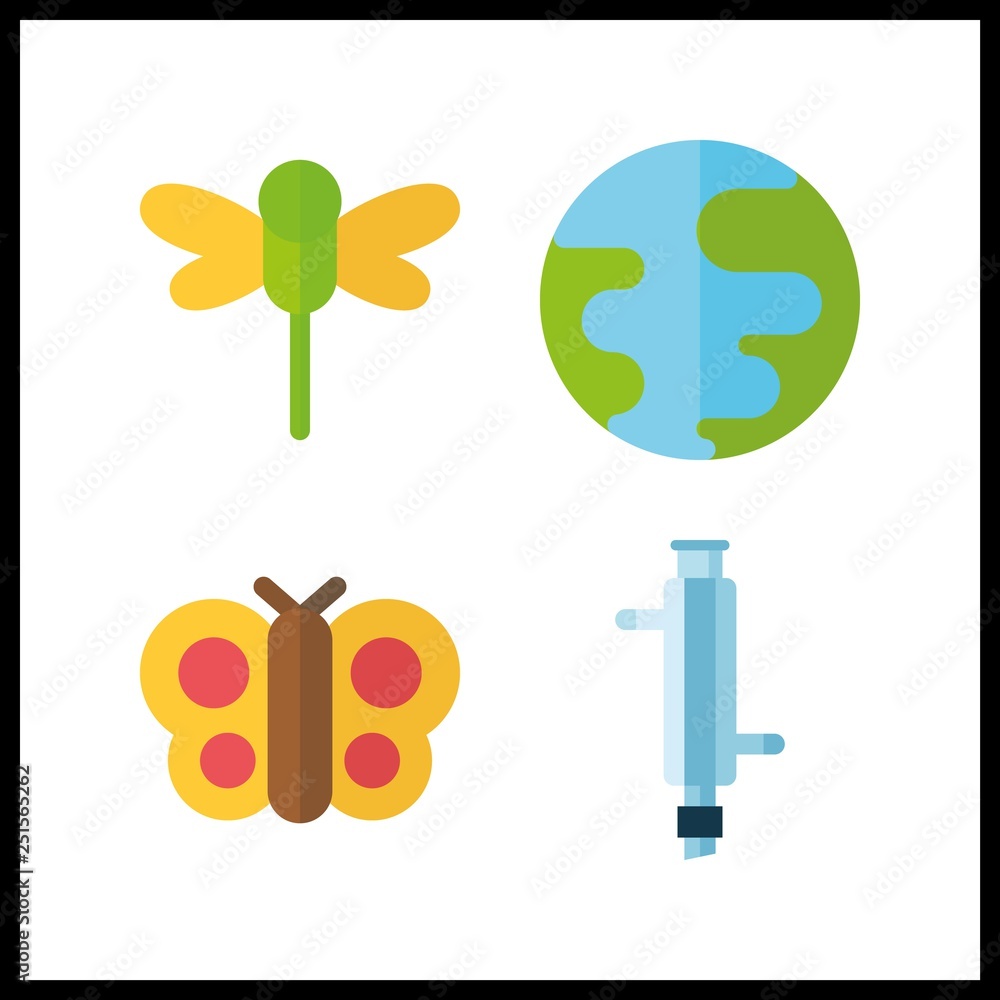 4 environment icon. Vector illustration environment set. butterfly and planet earth icons for environment works 4 environment icon. Vector illustration environment set. butterfly and planet earth icons for environment works