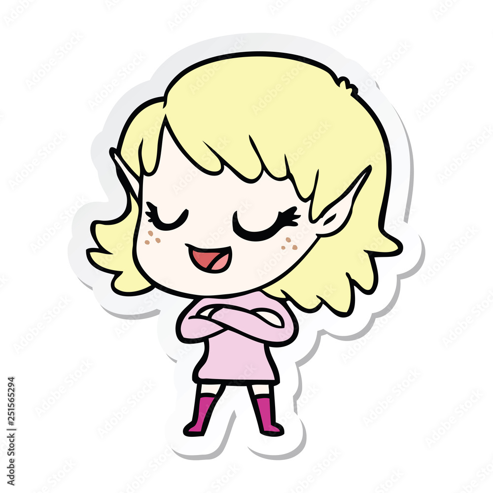 sticker of a happy cartoon elf girl sticker of a happy cartoon elf girl