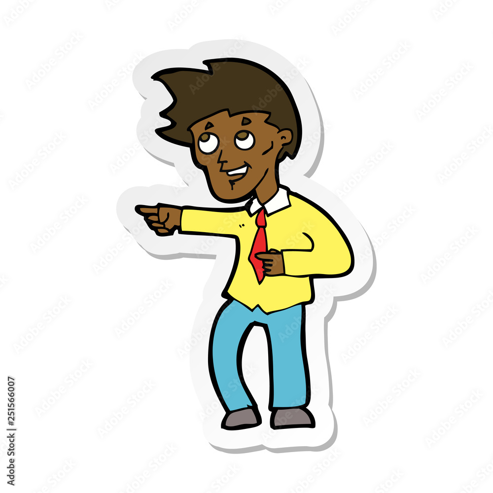 sticker of a cartoon funny office man pointing sticker of a cartoon funny office man pointing