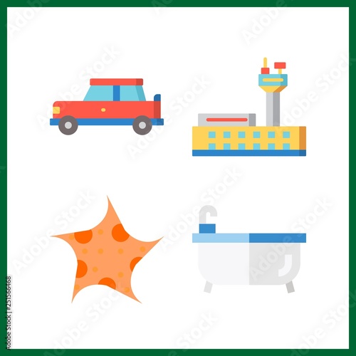 4 vacation icon. Vector illustration vacation set. car and airport icons for vacation works
