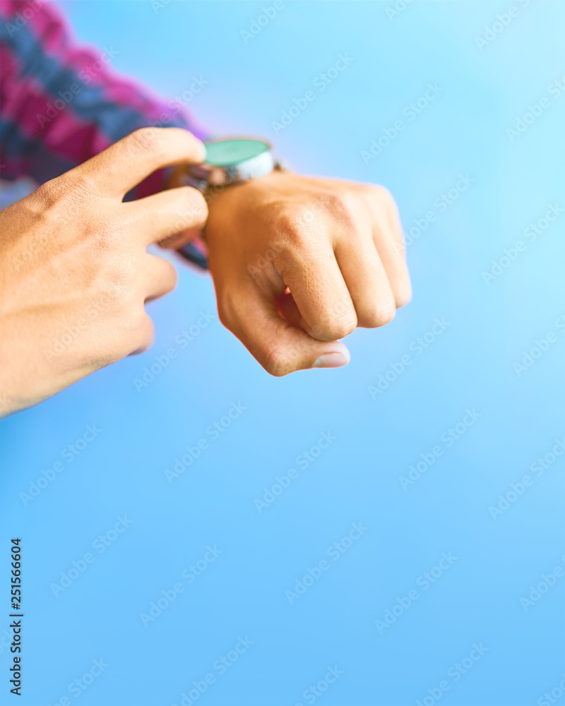 Man wear smart watch in everyday lifestyle Man wear smart watch in everyday lifestyle