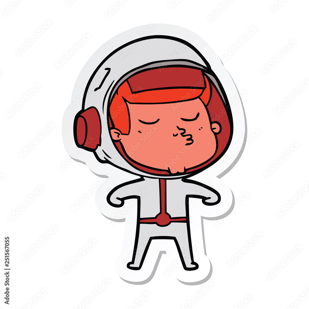 sticker of a cartoon confident astronaut sticker of a cartoon confident astronaut