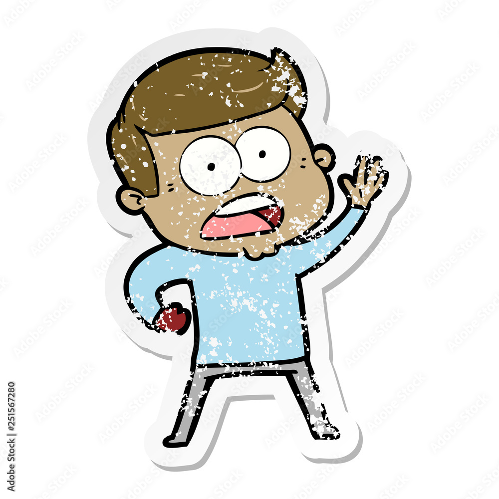 distressed sticker of a cartoon shocked man distressed sticker of a cartoon shocked man
