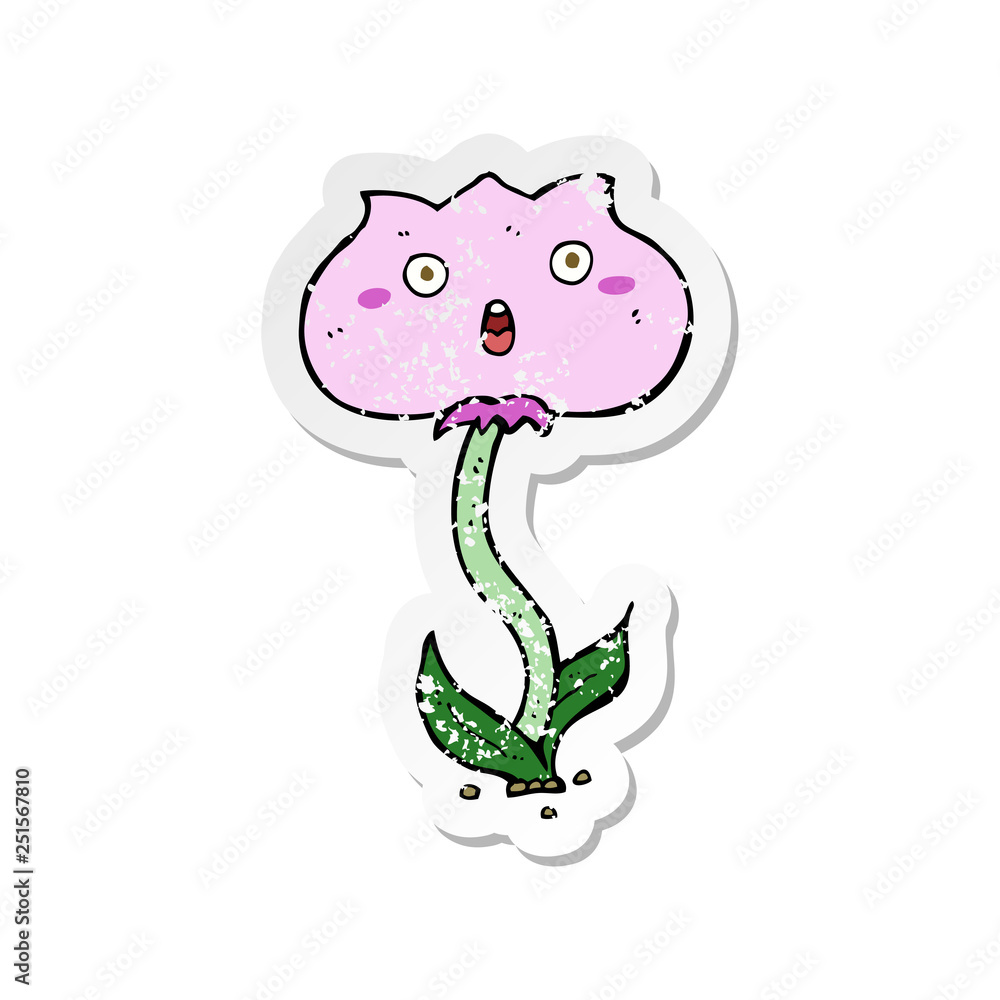 retro distressed sticker of a cartoon shocked flower retro distressed sticker of a cartoon shocked flower