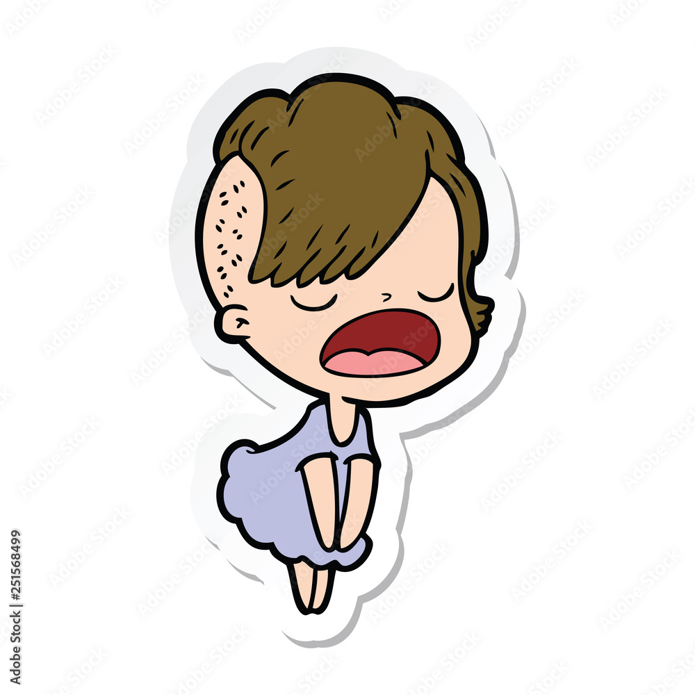 sticker of a cartoon cool hipster girl talking sticker of a cartoon cool hipster girl talking