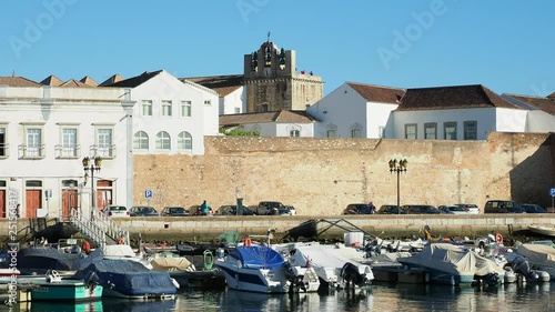 View over Marina towards Se Cathedral, Faro, Algarve, Portugal