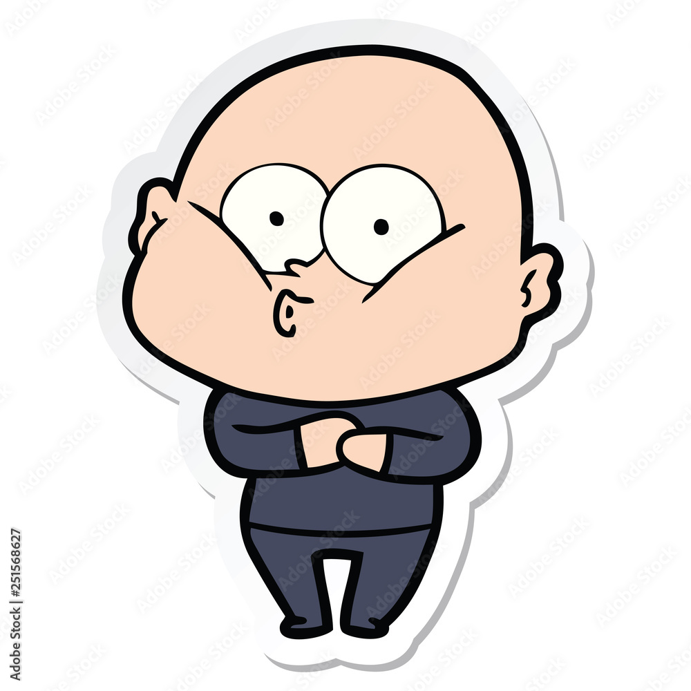 sticker of a cartoon bald man staring