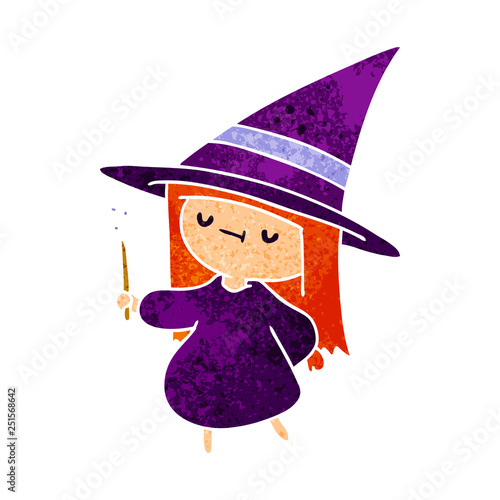 retro cartoon of a cute kawaii witch girl