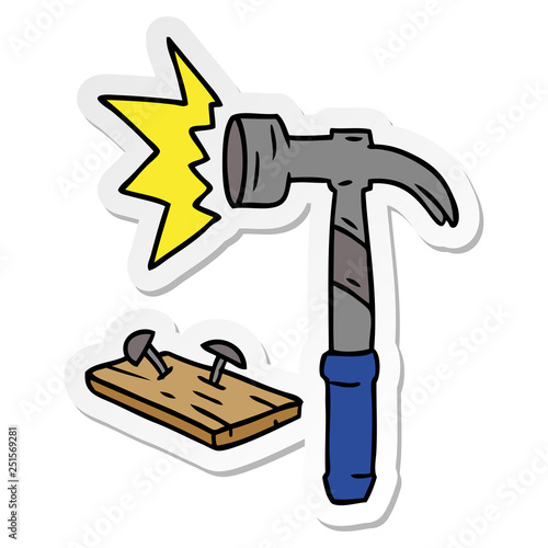 sticker cartoon doodle of a hammer and nails
