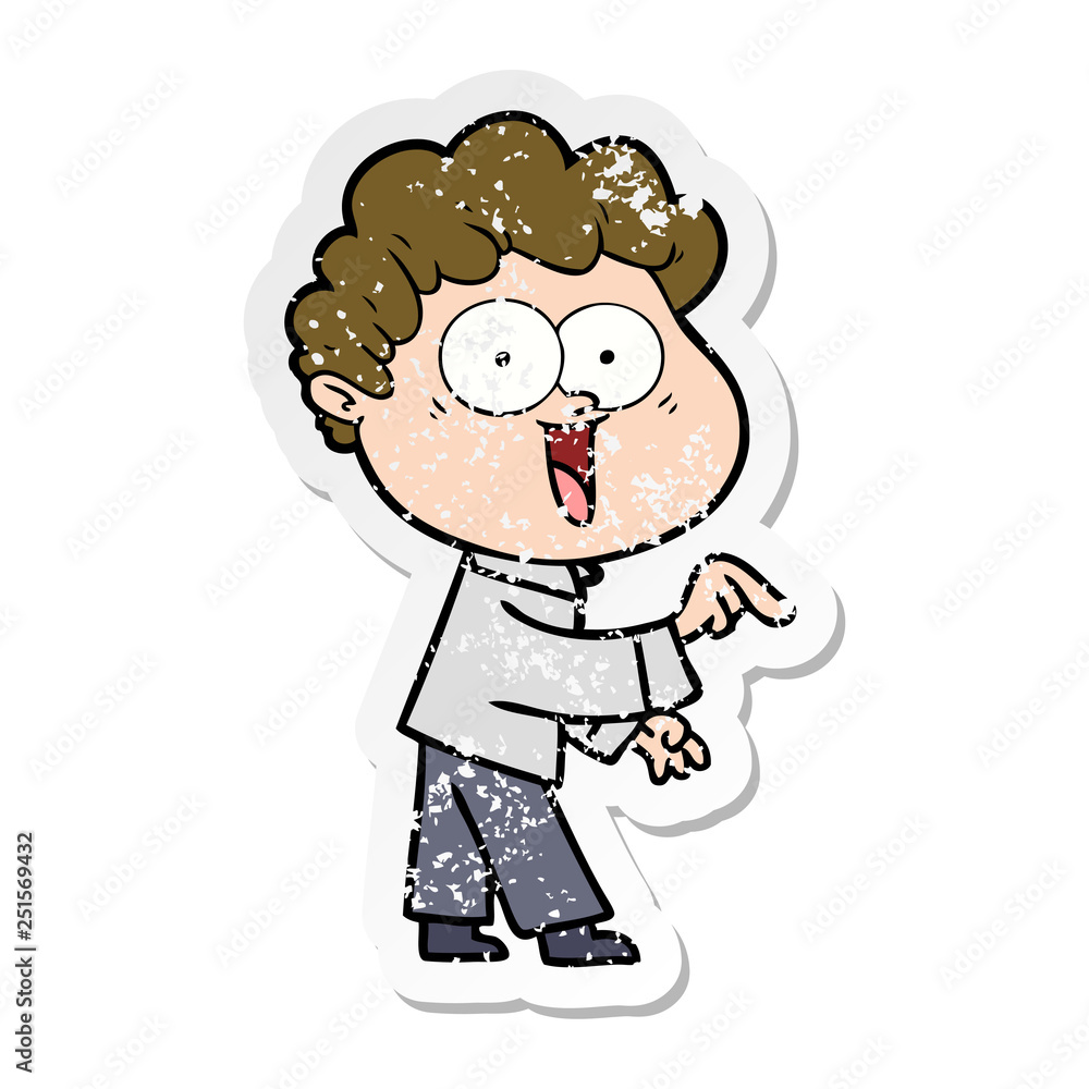 distressed sticker of a cartoon happy man distressed sticker of a cartoon happy man
