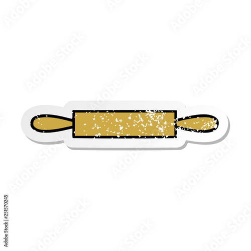 distressed sticker of a cute cartoon rolling pin