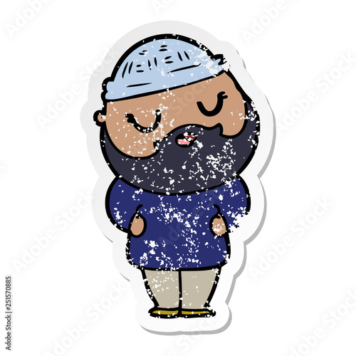 distressed sticker of a cartoon man with beard