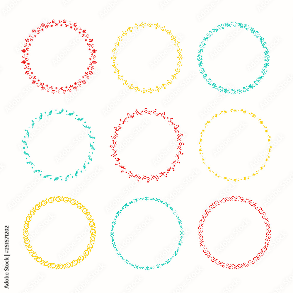 Holiday collection of vector graphic circle frames. Wreaths for Christmas design Holiday collection of vector graphic circle frames. Wreaths for Christmas design