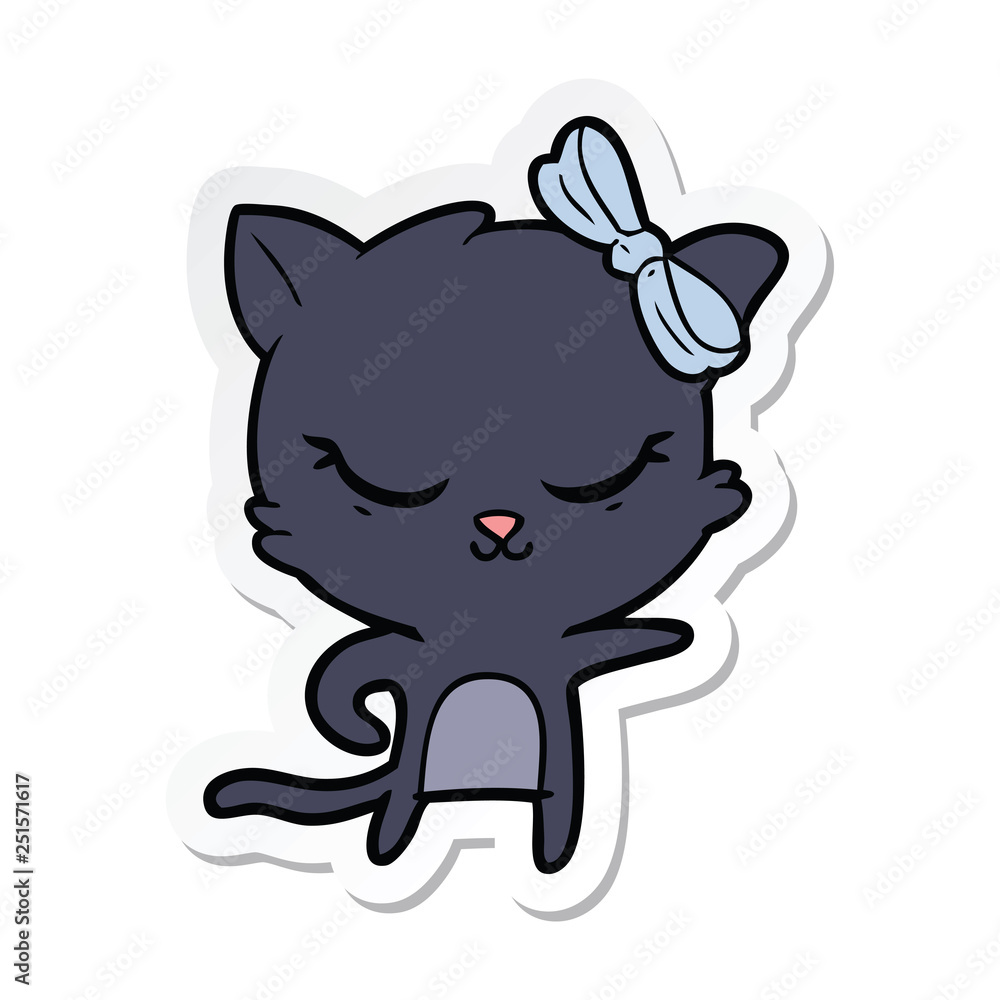 sticker of a cute cartoon cat with bow sticker of a cute cartoon cat with bow