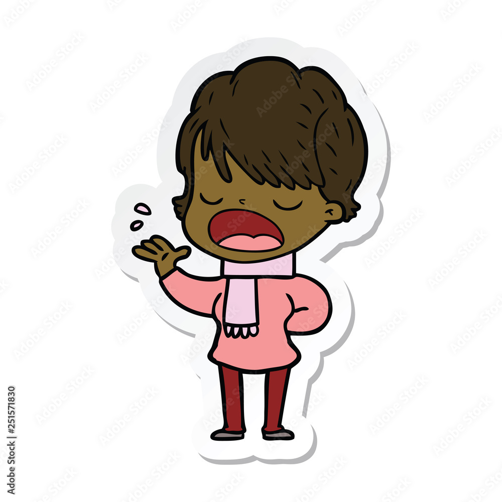 sticker of a cartoon woman talking sticker of a cartoon woman talking
