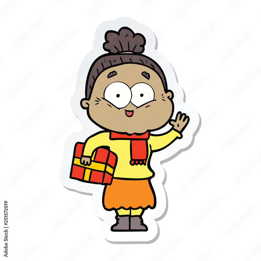 sticker of a cartoon happy old woman sticker of a cartoon happy old woman