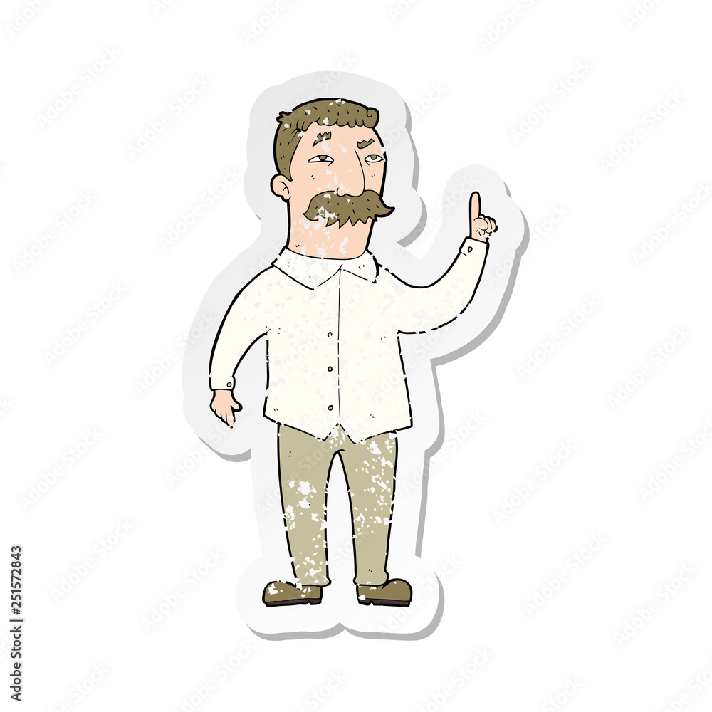 retro distressed sticker of a cartoon man with mustache retro distressed sticker of a cartoon man with mustache
