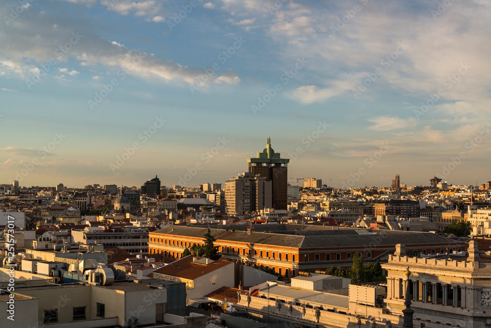 View of the skyline from the roof terrace of Círculo de Bellas Artes, Cultural Arts centre in central, Madrid, Spain