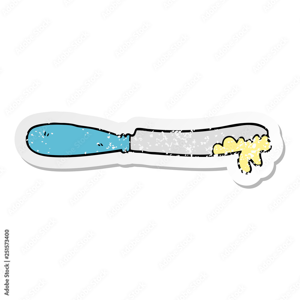 distressed sticker of a cartoon butter knife distressed sticker of a cartoon butter knife