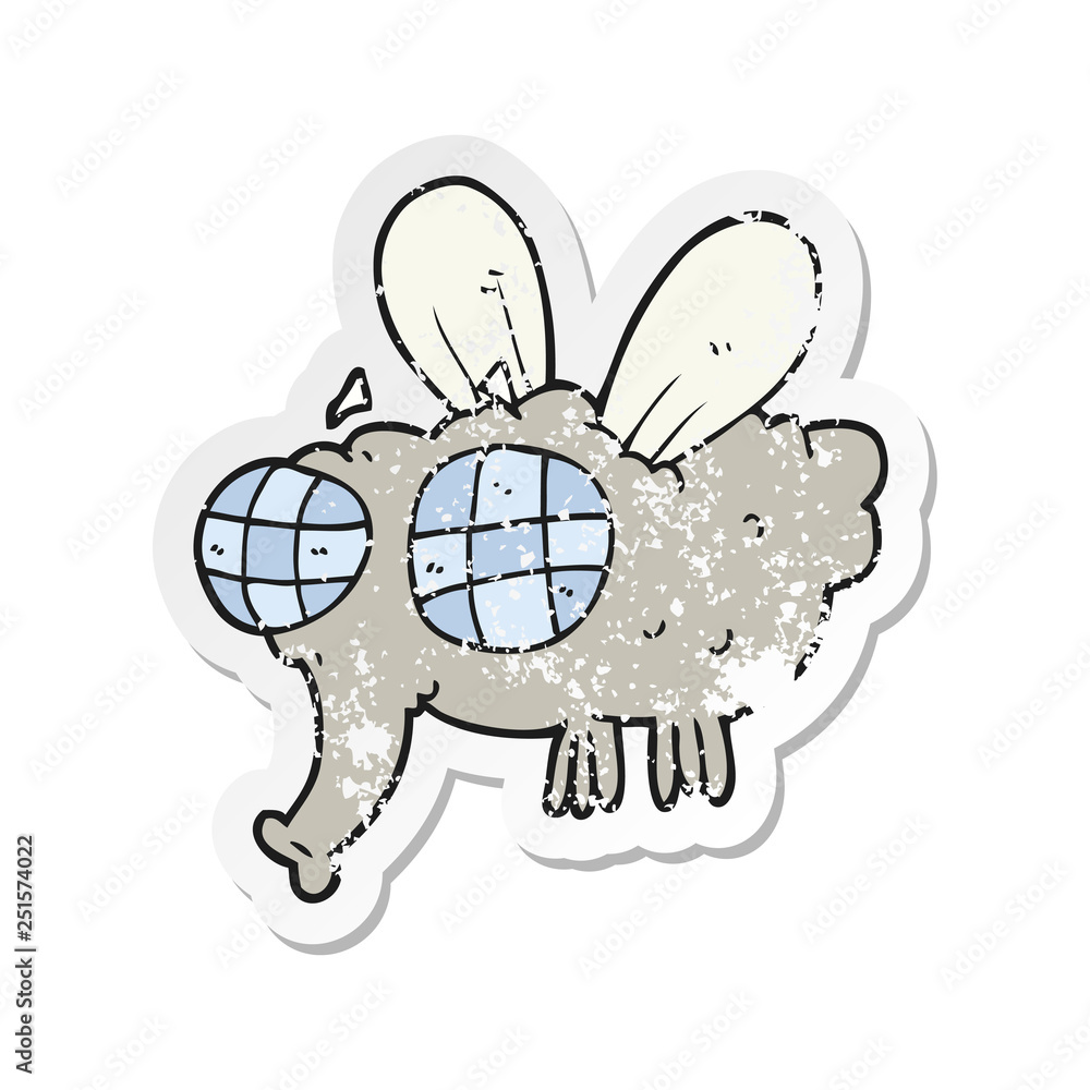 retro distressed sticker of a cartoon fly retro distressed sticker of a cartoon fly