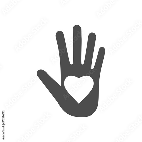 Hand with heart icon. Vector illustration  flat design.