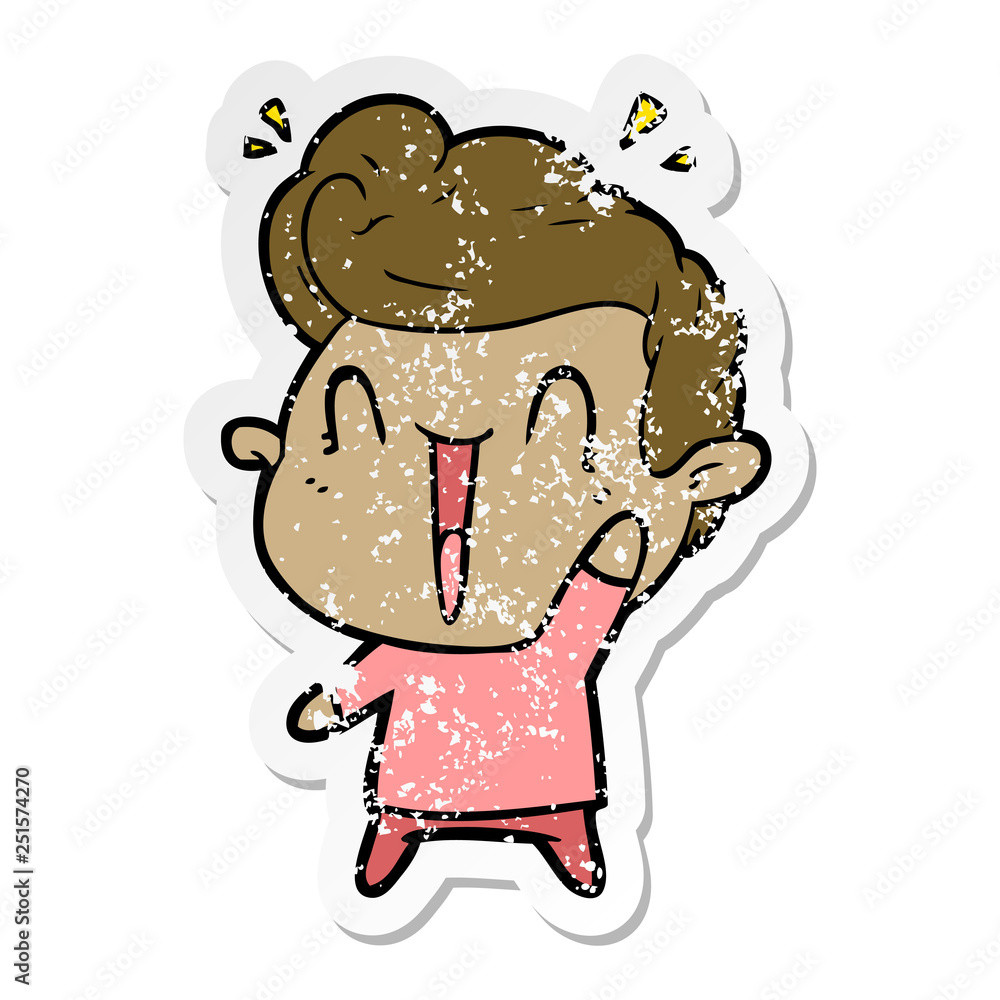 distressed sticker of a cartoon excited man distressed sticker of a cartoon excited man