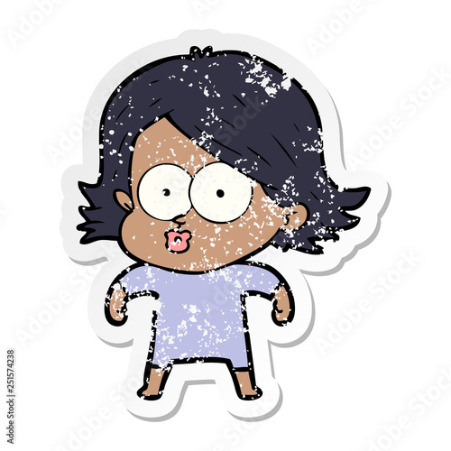 distressed sticker of a cartoon girl pouting