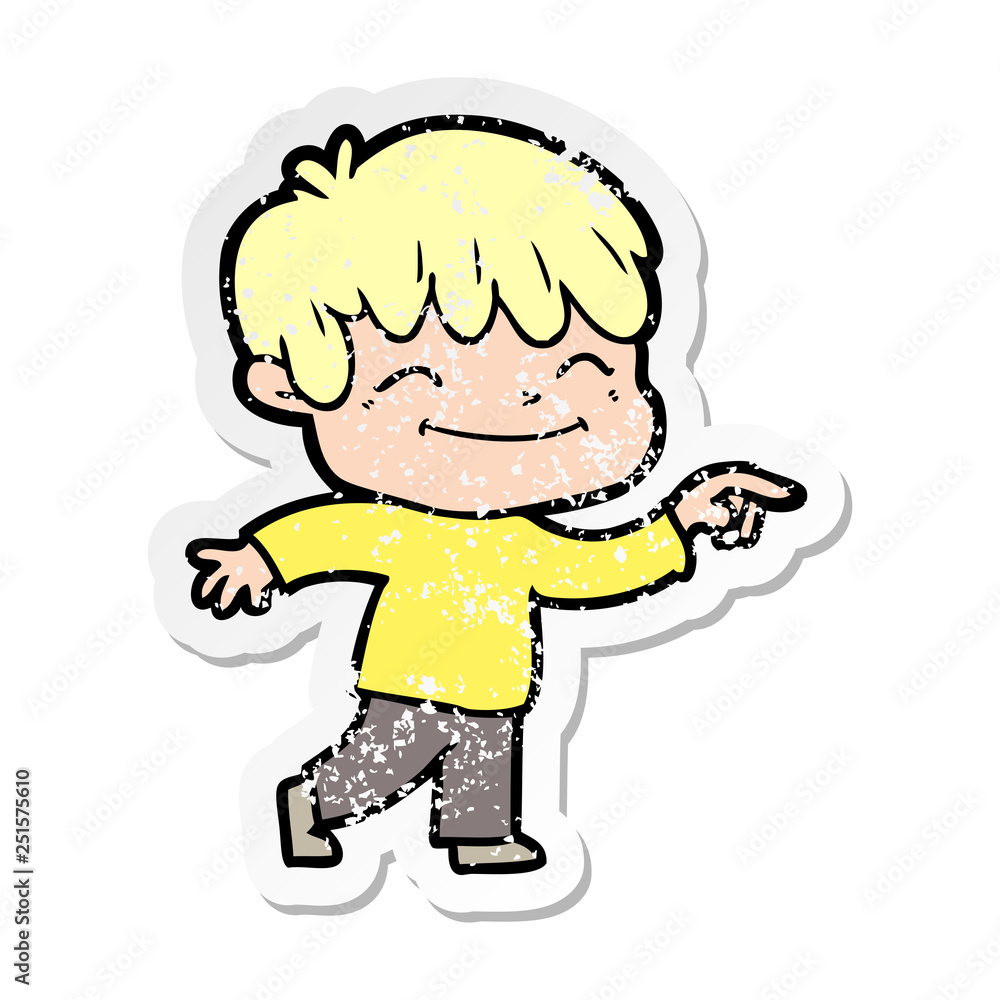 distressed sticker of a cartoon happy boy distressed sticker of a cartoon happy boy
