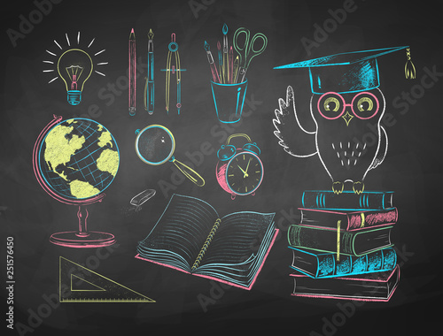 Chalk drawn  illustrations of education items