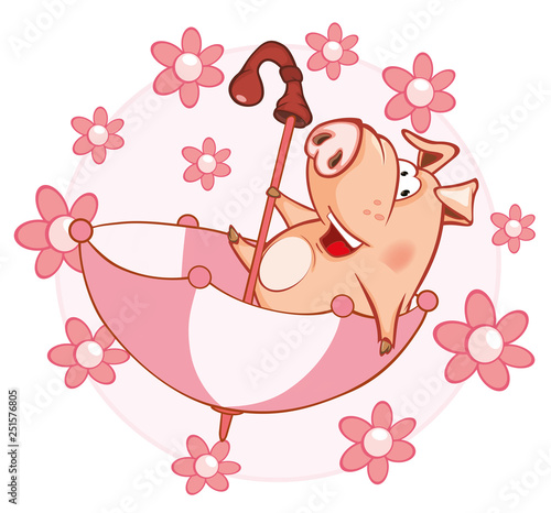 Vector Illustration of a Cute Pig. Cartoon Character 