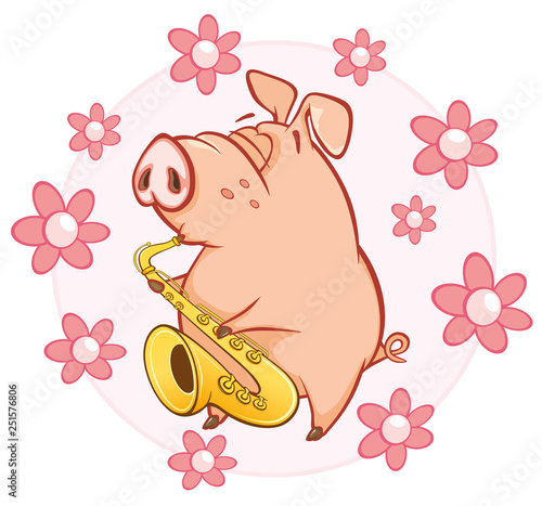  Vector Illustration of a Cute Pig. Cartoon Character 