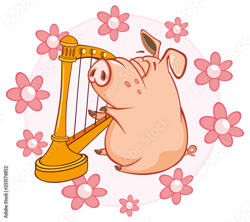  Vector Illustration of a Cute Pig. Cartoon Character 
