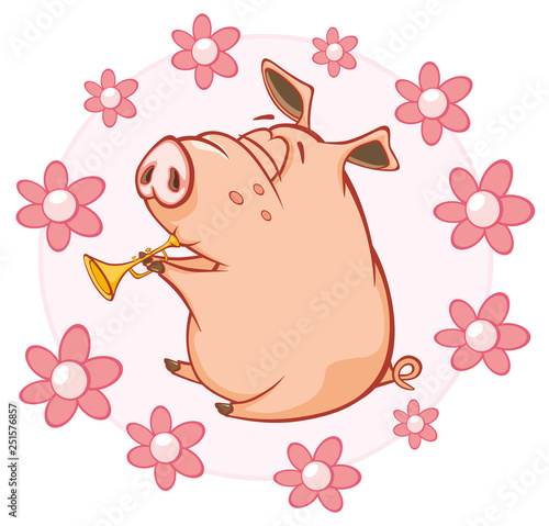  Vector Illustration of a Cute Pig. Cartoon Character 