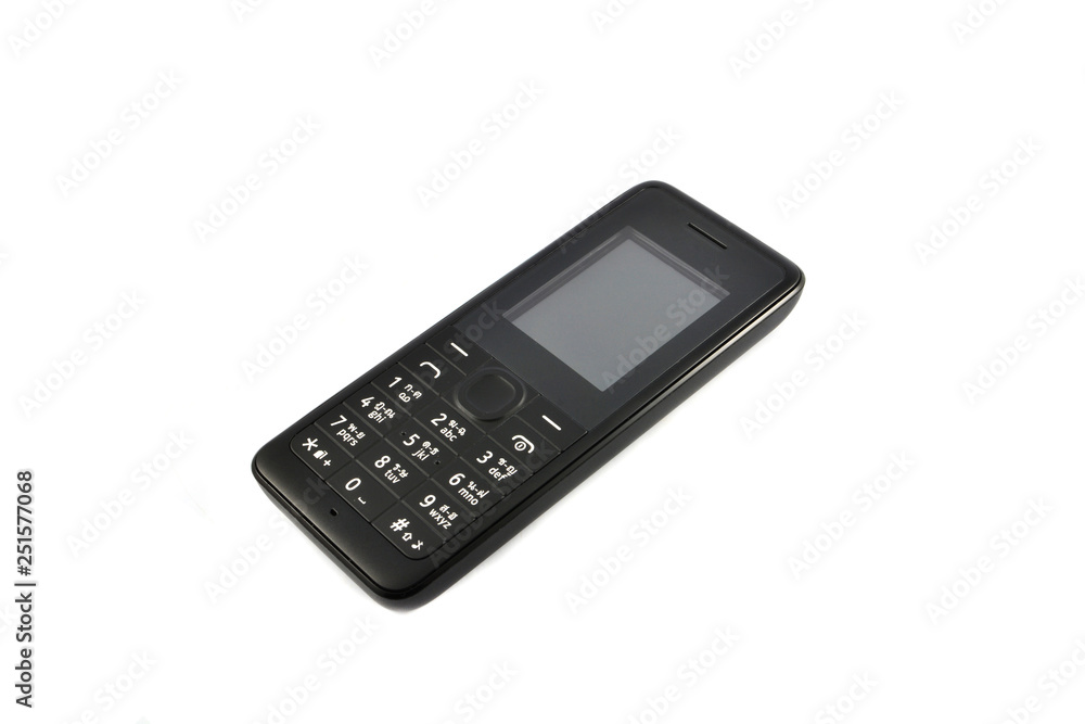 Black telephone / Old model mobile phone isolated on white background Black telephone / Old model mobile phone isolated on white background
