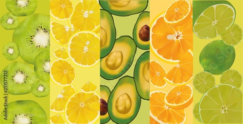 Fruit and vegetables close up. Banner. Vector illustration. Concept healthy food