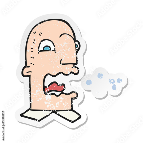 retro distressed sticker of a cartoon burping man