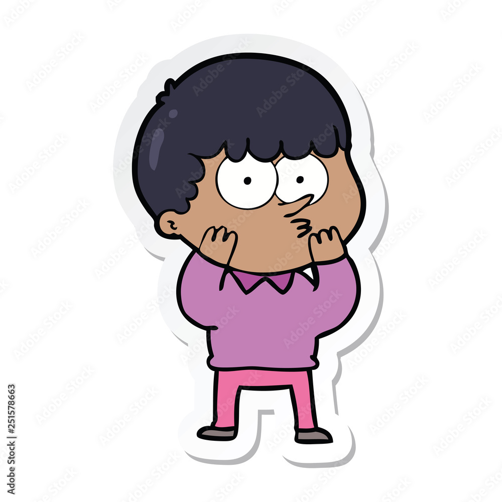 sticker of a cartoon curious boy sticker of a cartoon curious boy