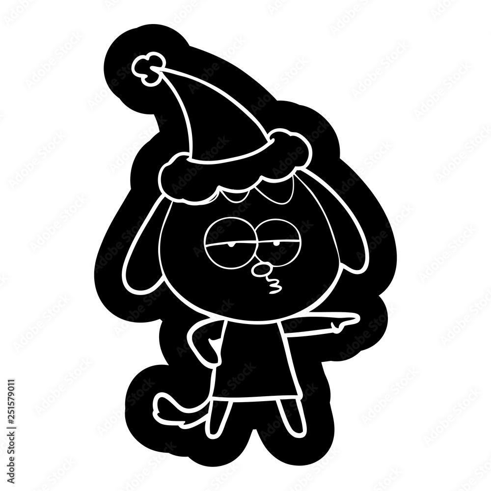 cartoon icon of a bored dog wearing santa hat cartoon icon of a bored dog wearing santa hat