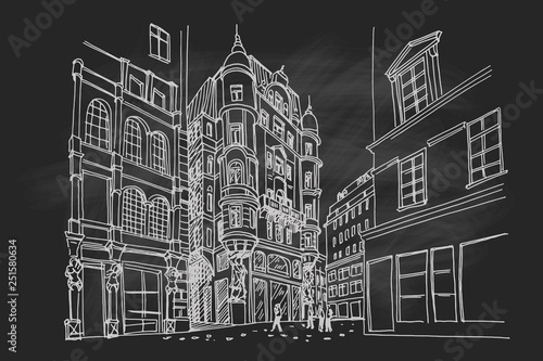 vector sketch of architecture in Graben street in Vienna, Austria.