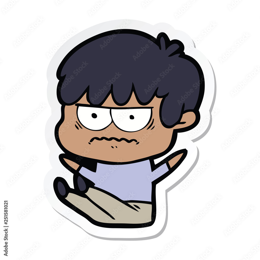 sticker of a annoyed cartoon boy sticker of a annoyed cartoon boy