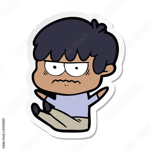 sticker of a annoyed cartoon boy