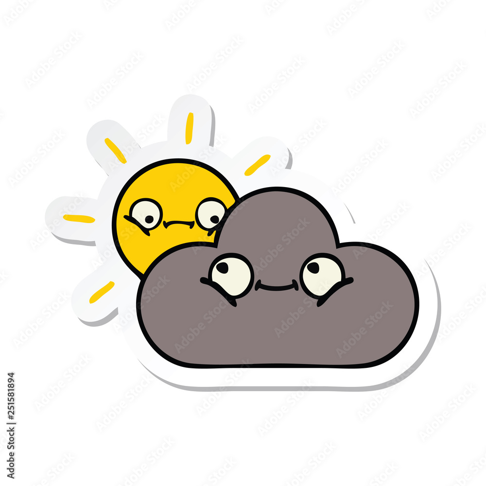 sticker of a cute cartoon storm cloud and sun sticker of a cute cartoon storm cloud and sun