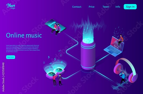 Online music streaming concept. Flat isometric vector illustration.