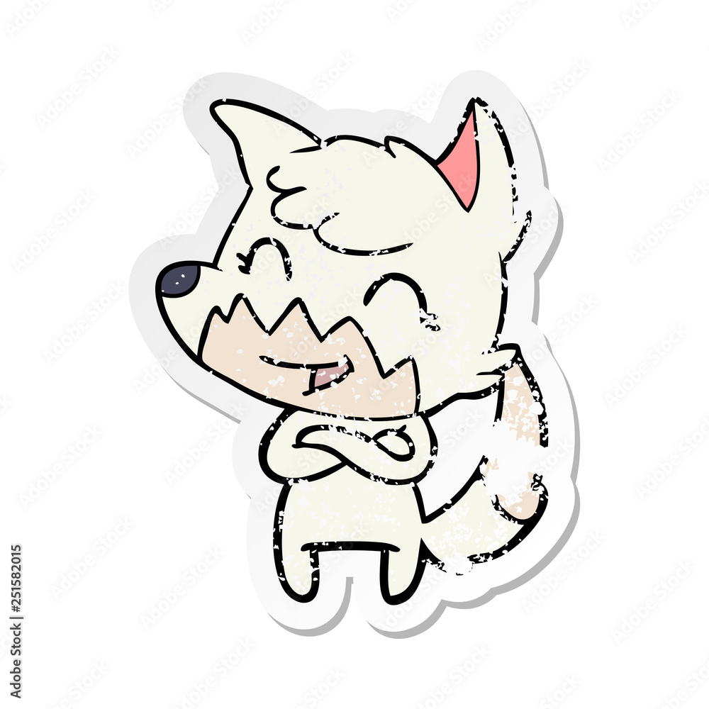 distressed sticker of a happy cartoon fox distressed sticker of a happy cartoon fox