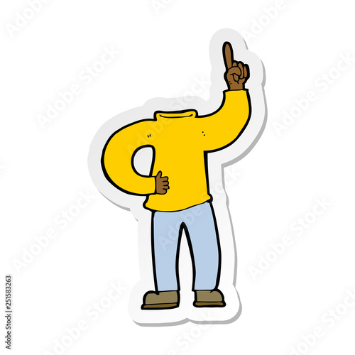 sticker of a cartoon headless body with raised hand