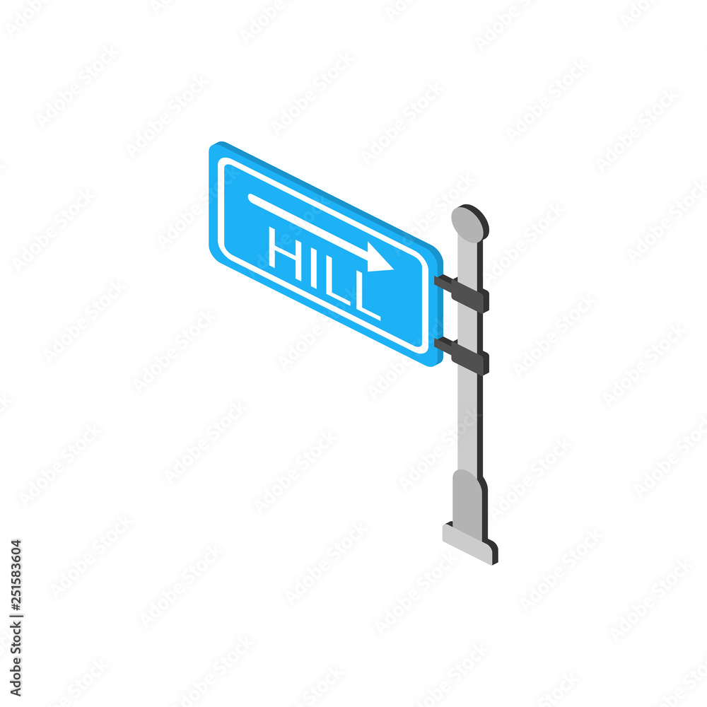 Hill signboard isometric icon. Element of color isometric road sign icon. Premium quality graphic design icon. Signs and symbols collection icon Hill signboard isometric icon. Element of color isometric road sign icon. Premium quality graphic design icon. Signs and symbols collection icon